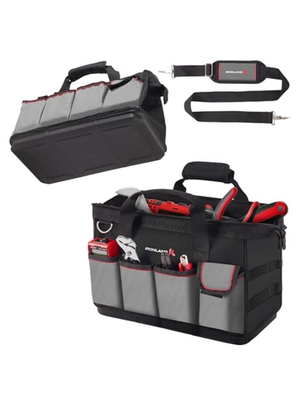 Heavy Duty Tool Bag 16.5 Inch Waterproof Hard Bottom Organizer Shoulder Strap